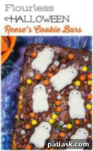 Spooktacular Reeses Monster Cookie Bars 8 Flourless Halloween Reese's Cookie Bars with festive Halloween decorations.