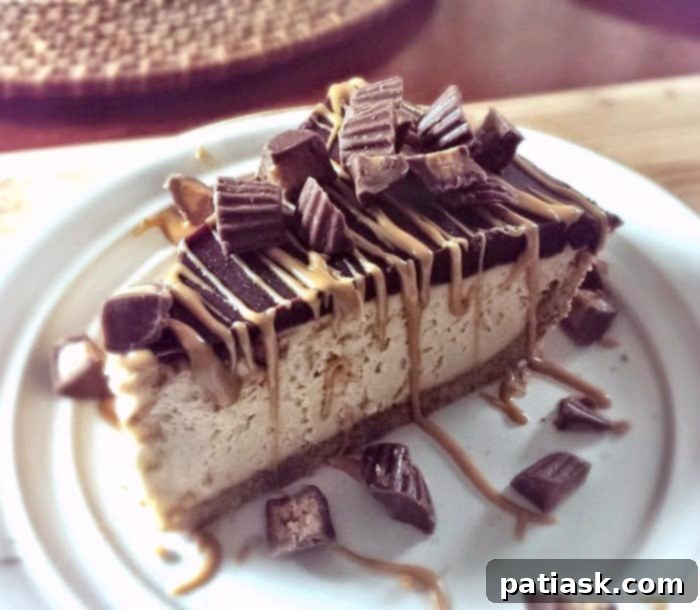 Reese's Peanut Butter Cup Pie with chocolate ganache and toppings