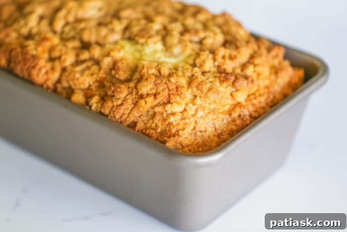 Another beautiful shot of Banana Cream Cheese Bread with Peanut Butter Streusel