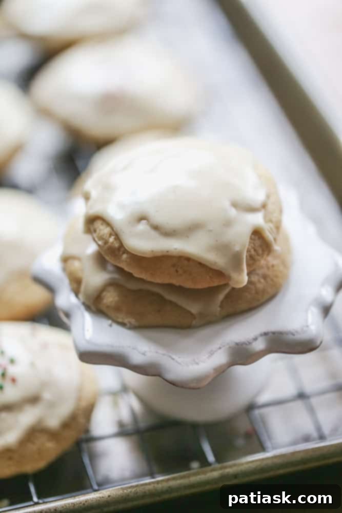 Holiday Eggnog Glazed Treats 3 Close-up of glazed eggnog cookies stacked