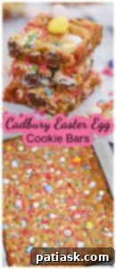 Close-up of a single Cadbury Egg Cookie Bar square, showing the delightful mix of colors and textures