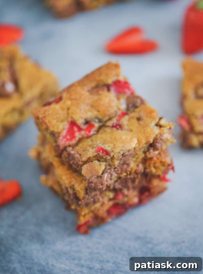 Strawberry & Cream Chocolate Blondies 2 Strawberry Milk Chocolate Chip Blondie Bars