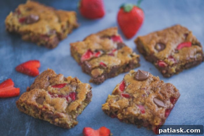 Strawberry & Cream Chocolate Blondies 3 Strawberry Milk Chocolate Chip Blondie Bars
