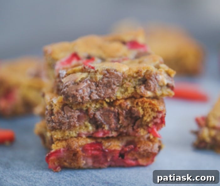 Strawberry & Cream Chocolate Blondies 5 Strawberry Milk Chocolate Chip Blondie Bars