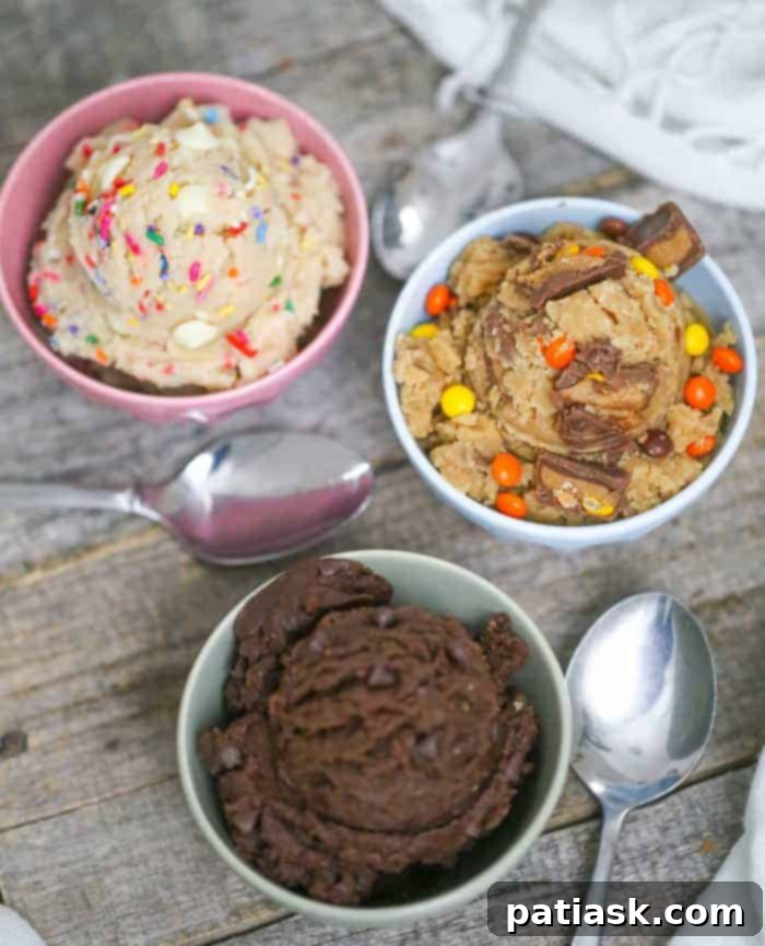 Creative serving ideas for Edible Cookie Dough: cups, balls, and sandwiches