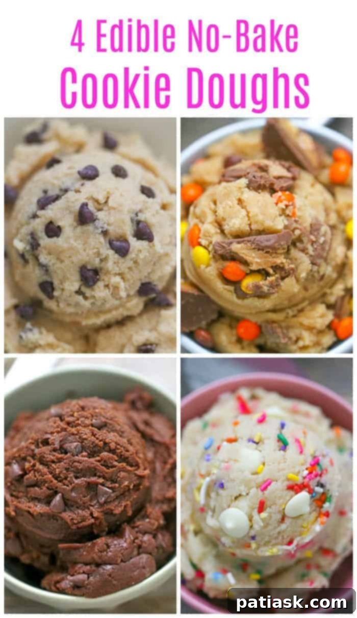 A vibrant collage of different edible cookie dough variations