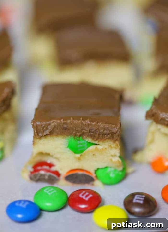 Sweet & Simple M&M Cookie Dough Bars 2 no bake cookie dough bar recipe m&m m&m's bars