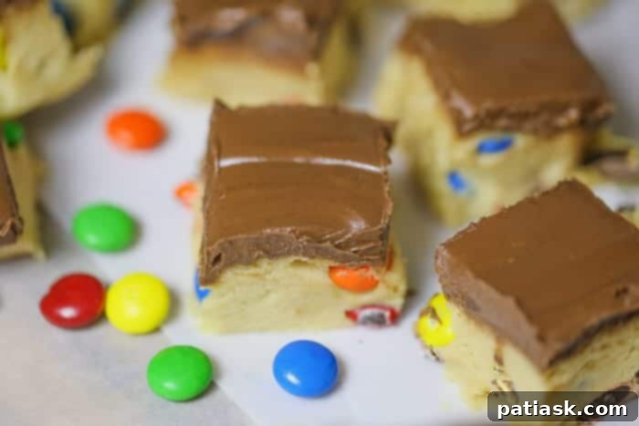 Sweet & Simple M&M Cookie Dough Bars 7 no bake cookie dough bar recipe m&m m&m's bars