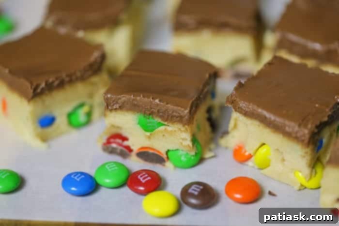 Sweet & Simple M&M Cookie Dough Bars 3 no bake cookie dough bar recipe m&m m&m's bars