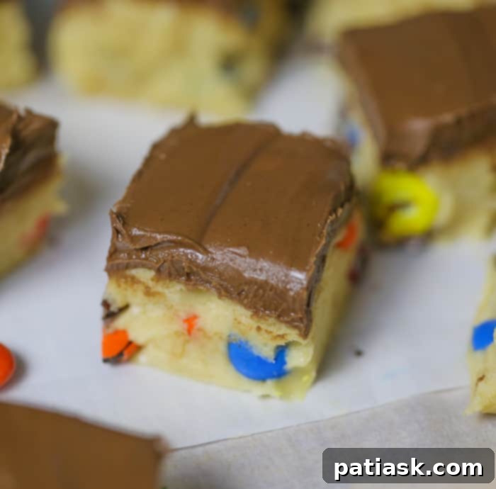 Sweet & Simple M&M Cookie Dough Bars 4 no bake cookie dough bar recipe m&m m&m's bars