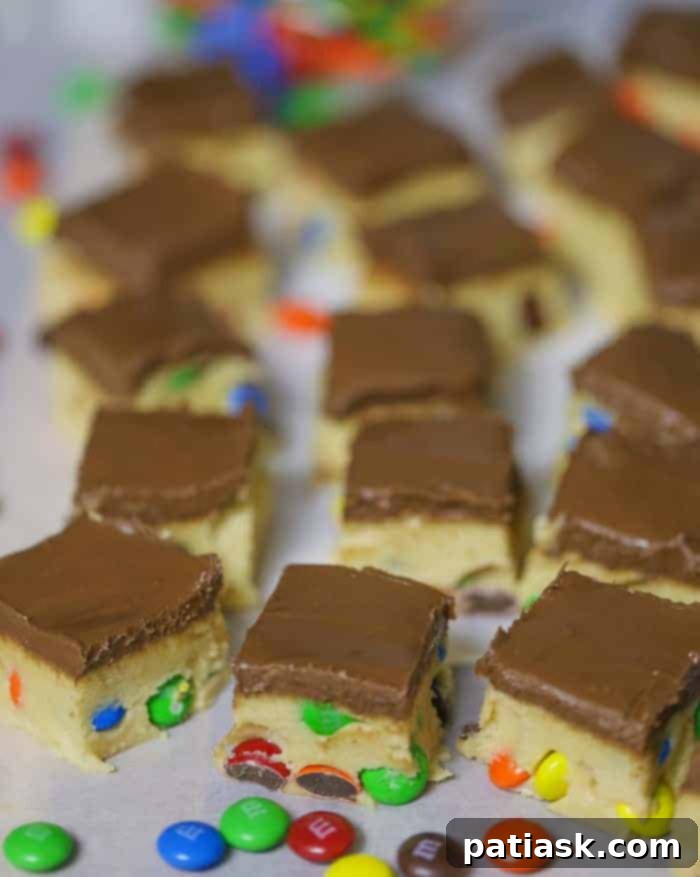 Sweet & Simple M&M Cookie Dough Bars 5 no bake cookie dough bar recipe m&m m&m's bars