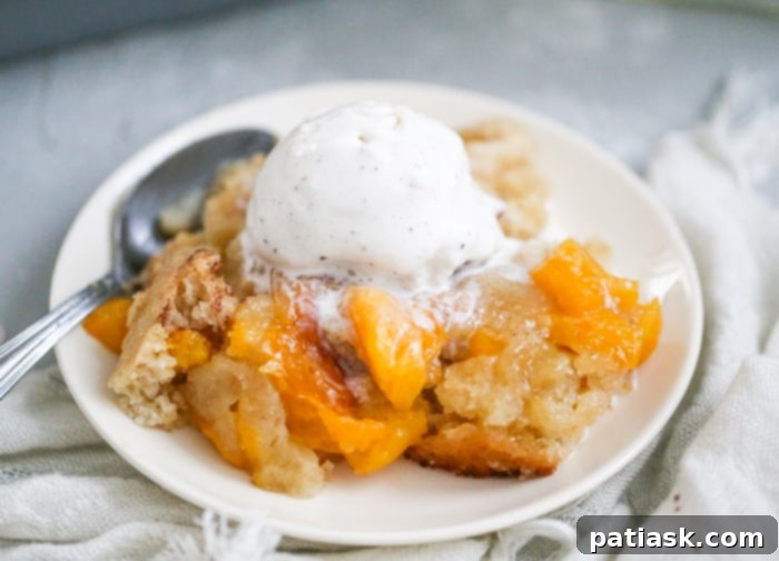 Easy Peach Cake Cobbler, a delicious homemade dessert