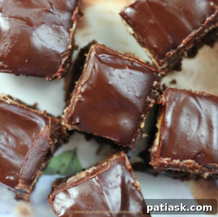 Decadent Cookie Dough Brownie Bars 4 Freshly made Cookie Dough Brownies, cut into squares, with a glossy chocolate ganache.