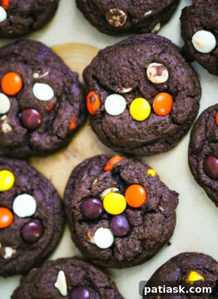 Fudgy Reese's Cookies Pile of warm Reese's Chocolate Fudge Cookies ready to be eaten