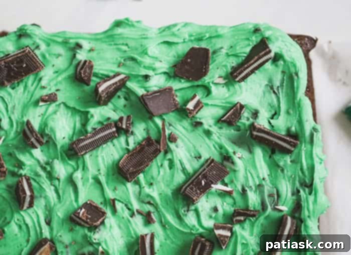 Cool Mint Triple Chocolate Fudge Brownies 5 Close-up of Andes Chocolate Mint Brownies with frosting