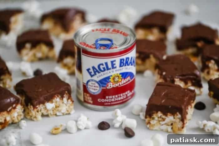 Fudgy Milk Chocolate Popcorn Bars 3 eagle brand sweetened condensed milk