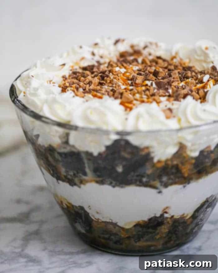 Divine Bliss Trifle 2 Decadent Better Than Sex Chocolate Trifle Dessert layers in a glass bowl