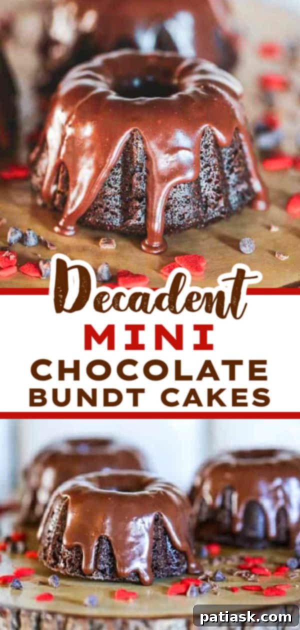 Close-up of a Mini Chocolate Bundt Cake, emphasizing its rich texture