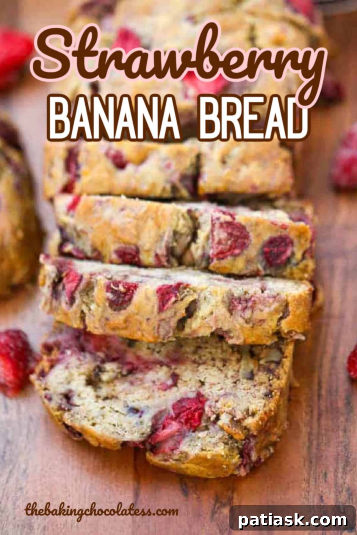 Strawberry Swirl Banana Walnut Loaf 6 Beautifully plated slice of Banana Strawberry Walnut Bread, ready to be enjoyed