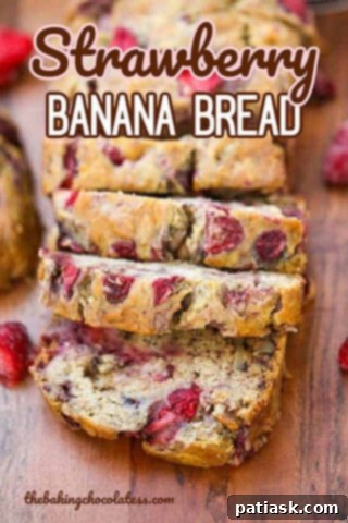 Strawberry Swirl Banana Walnut Loaf 8 Side view of the loaf of banana strawberry bread