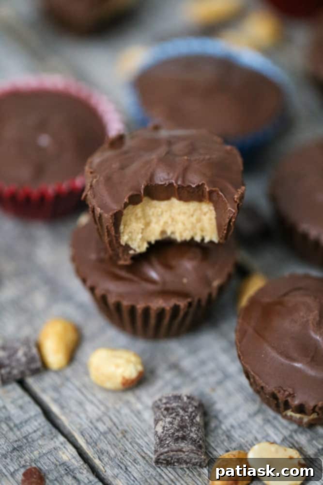 Assortment of 4-ingredient homemade mini peanut butter cups on a plate