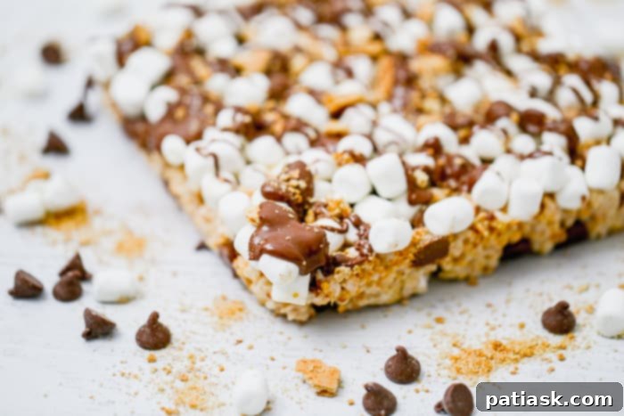 No-Bake S'mores Krispie Bars 5 Stack of Marshmallow S'mores Rice Krispies treats