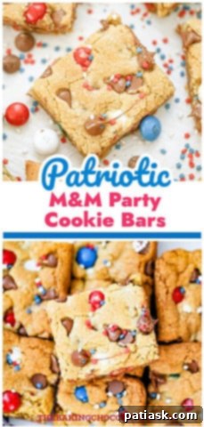 Patriotic M&M Party Cookie Bars -red white and blue desserts