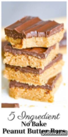 Easy 5-Ingredient Peanut Butter Bars 10 A tall stack of rich 5-Ingredient Peanut Butter Bars