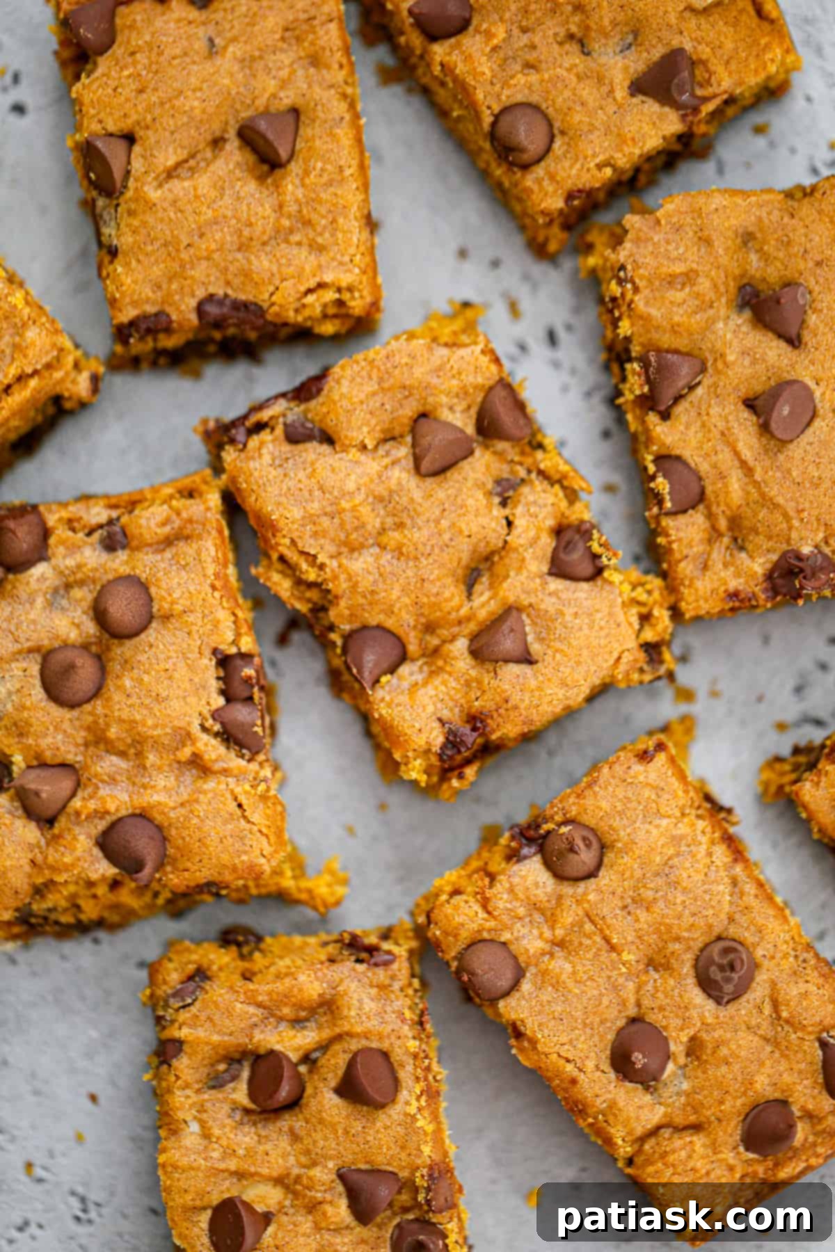 Autumn Spiced Chocolate Pumpkin Squares 3 pumpkin chocolate chip bars frosting frosted recipe