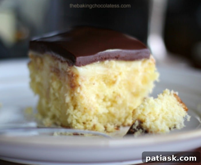 Easy Boston Cream Pie Poke Cake 4 poke cake with pudding and chocolate ganache