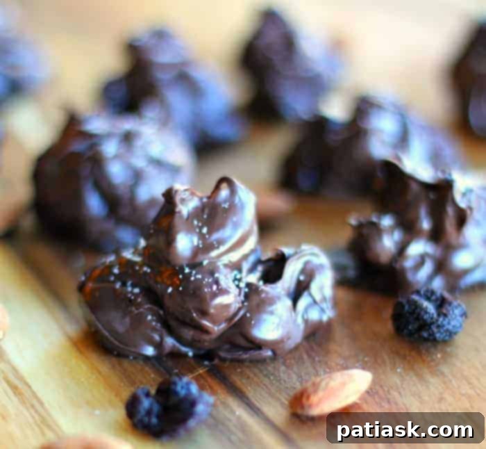 Decadent Dark Chocolate Almond Cherry Bites 2 Delicious Dark Chocolate Covered Almond Cherry Clusters with Sea Salt