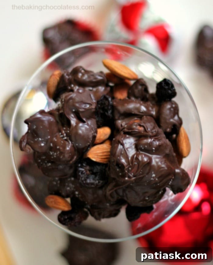 Decadent Dark Chocolate Almond Cherry Bites 5 Bowl of chocolate, almonds, and cherries for clusters