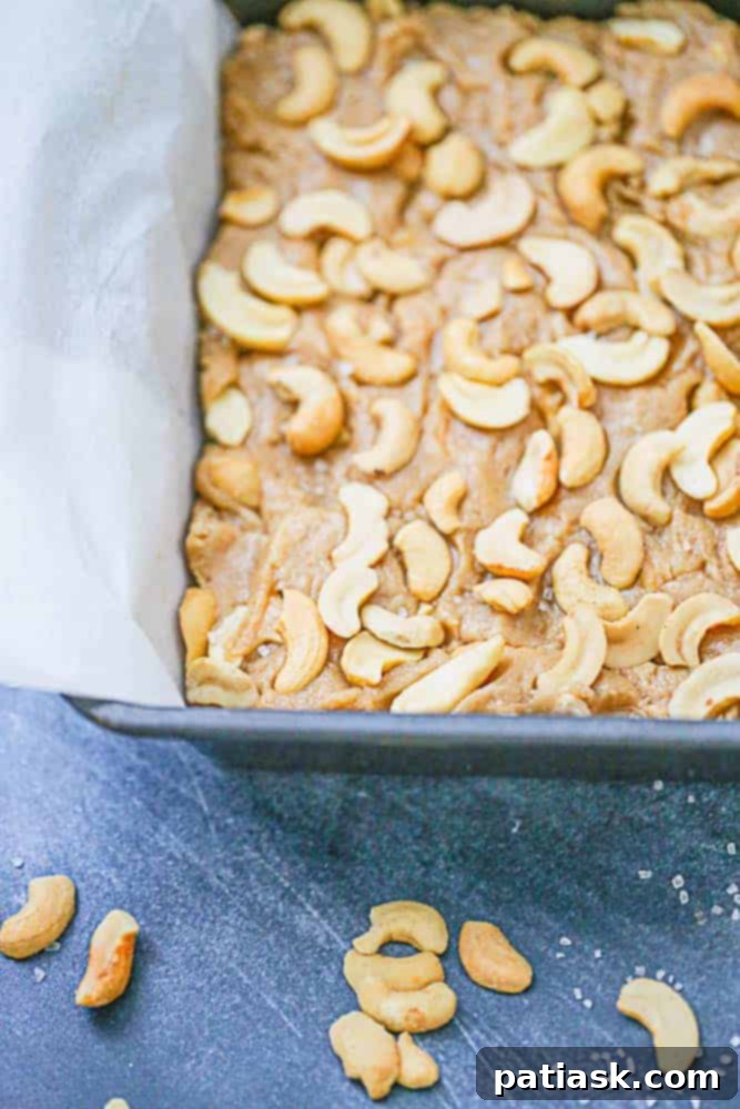 Velvety Cashew Peanut Butter Fudge 4 Pan of freshly made Cashew Peanut Butter Fudge, perfectly set and ready for slicing