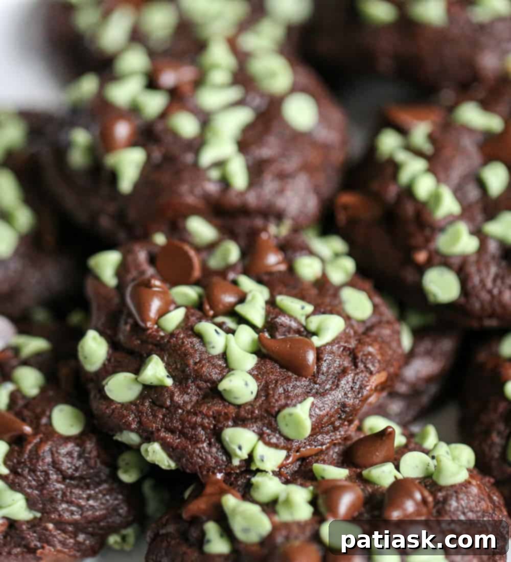 Irresistible Soft Batch Chocolate Mint Chip Cookies 2 Soft Batch Chocolate Mint Chip Cookies recipe, showing a plate full of freshly baked cookies