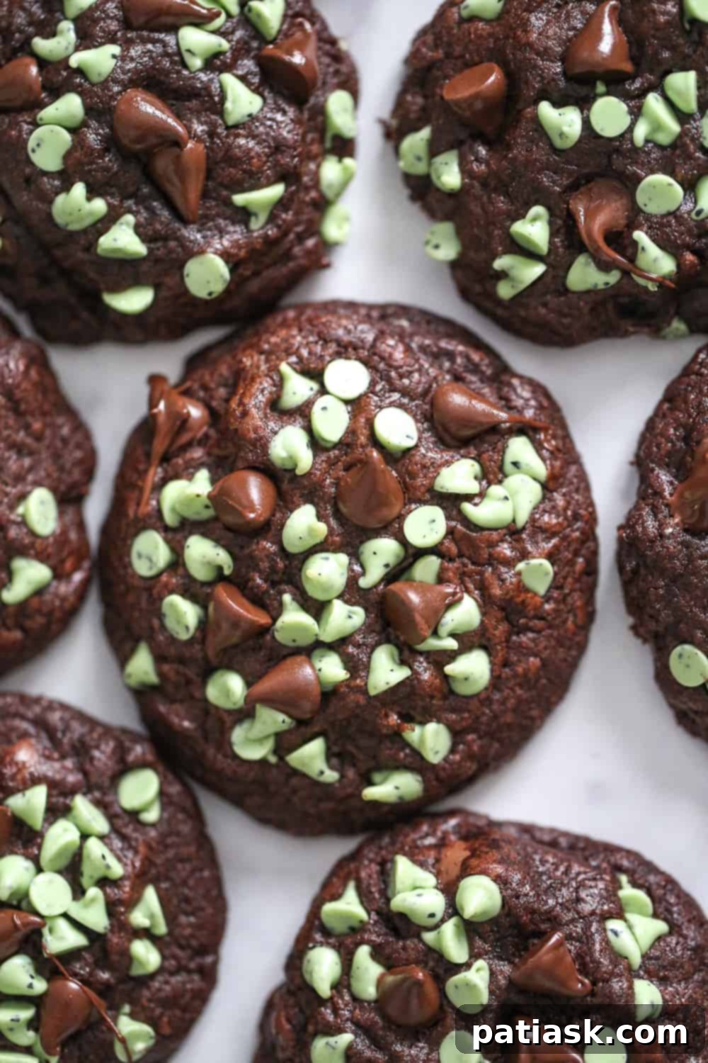 Irresistible Soft Batch Chocolate Mint Chip Cookies 5 Ingredients laid out for Soft Batch Chocolate Mint Chip Cookies