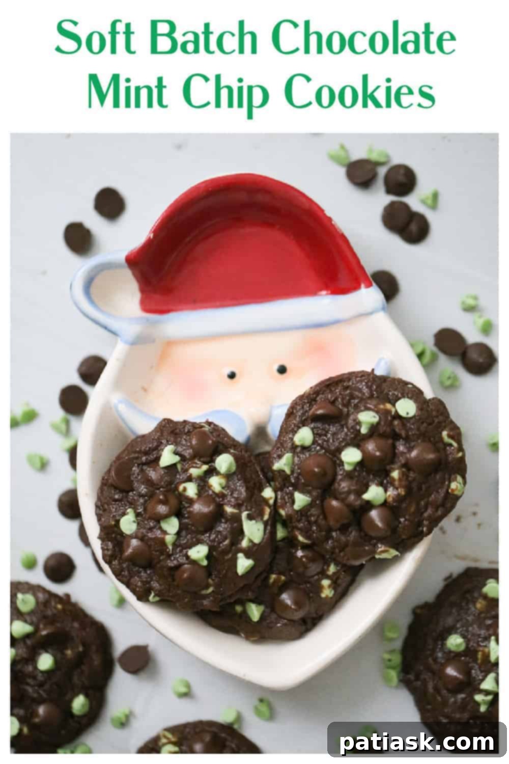 Irresistible Soft Batch Chocolate Mint Chip Cookies 7 Soft Batch Chocolate Mint Chip Cookies arranged beautifully for a Pinterest pin