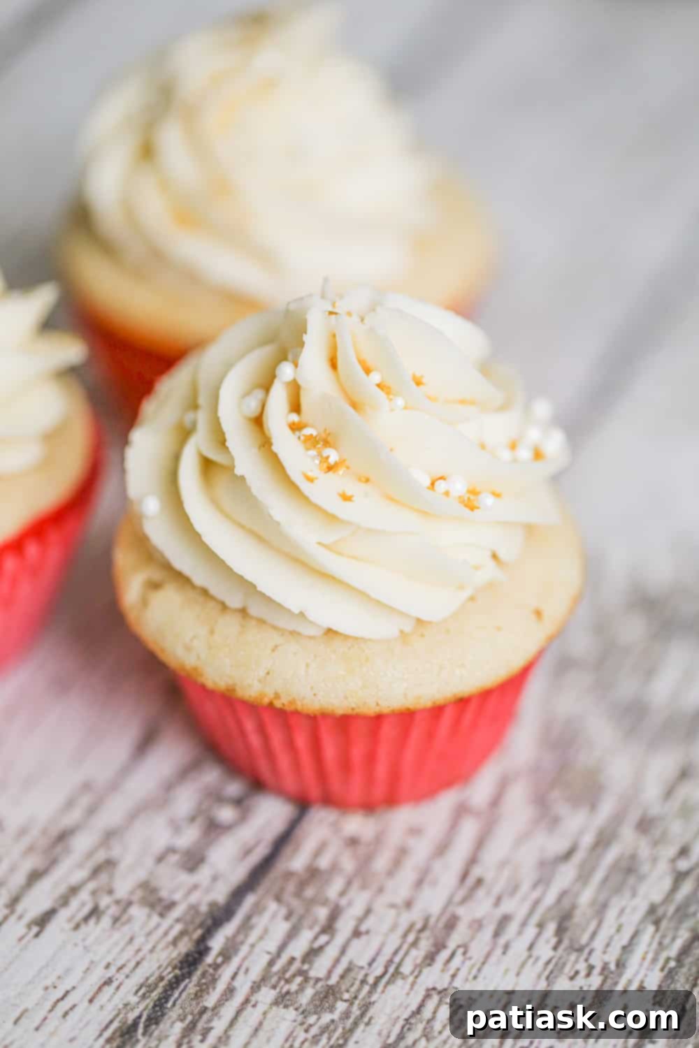 Dreamy White Chocolate Buttercream Cupcakes 5 A beautifully frosted White Chocolate Buttercream Cupcake, ready for celebration.