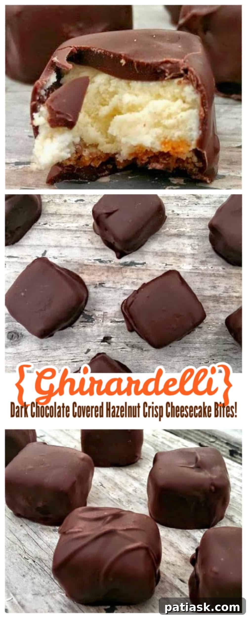 {Ghirardelli} Dark Chocolate Covered Hazelnut Crisp Cheesecake Bites!