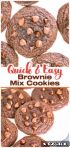 Effortless Brownie Cookies 11 Easy Brownie Mix Cookies - stack of cookies with melting chocolate chips