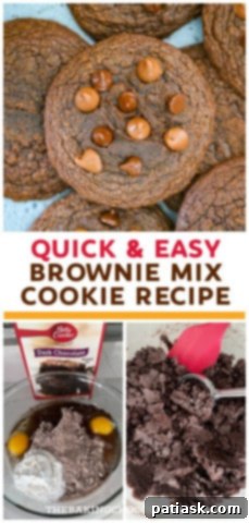 Effortless Brownie Cookies 13 Easy Brownie Mix Cookies - close up of a soft, chewy cookie with chocolate chunks