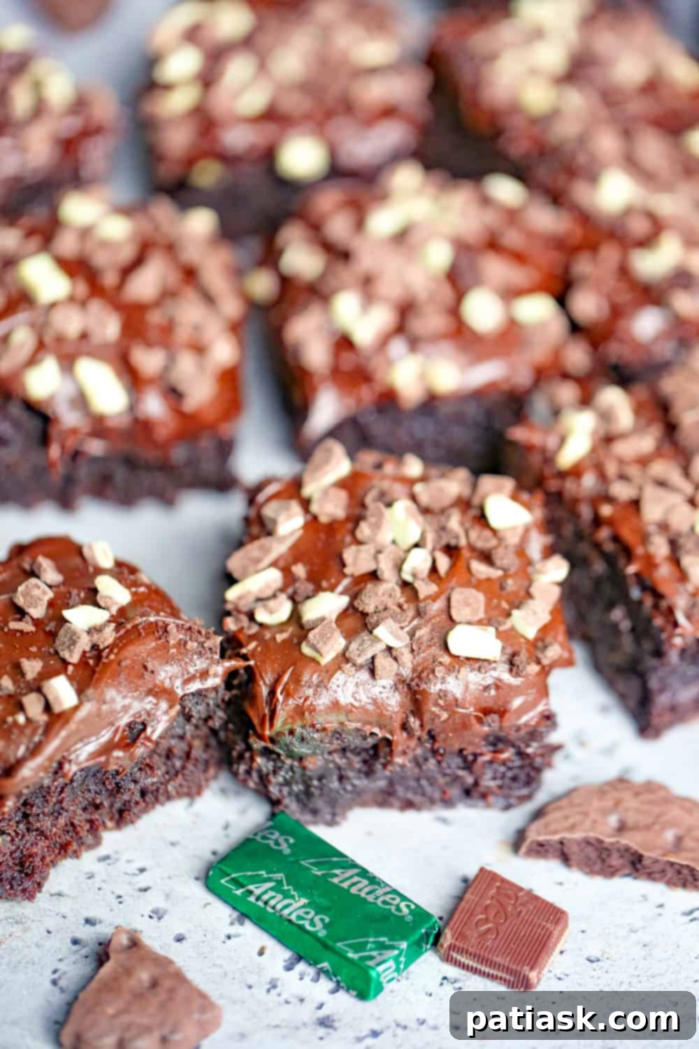 Quick Thin Mint Andes Chocolate Brownie Bars 2 Gooey dark chocolate brownies with mint candies and thin mint cookies