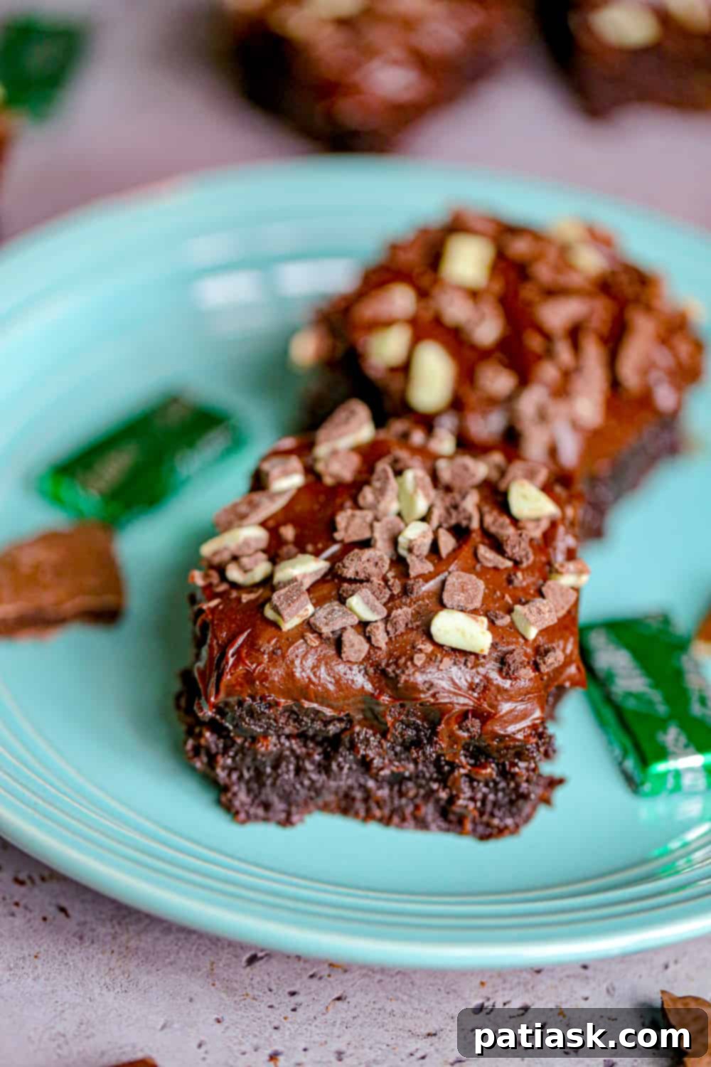 Quick Thin Mint Andes Chocolate Brownie Bars 4 Frosted brownies with crushed mint cookies on top