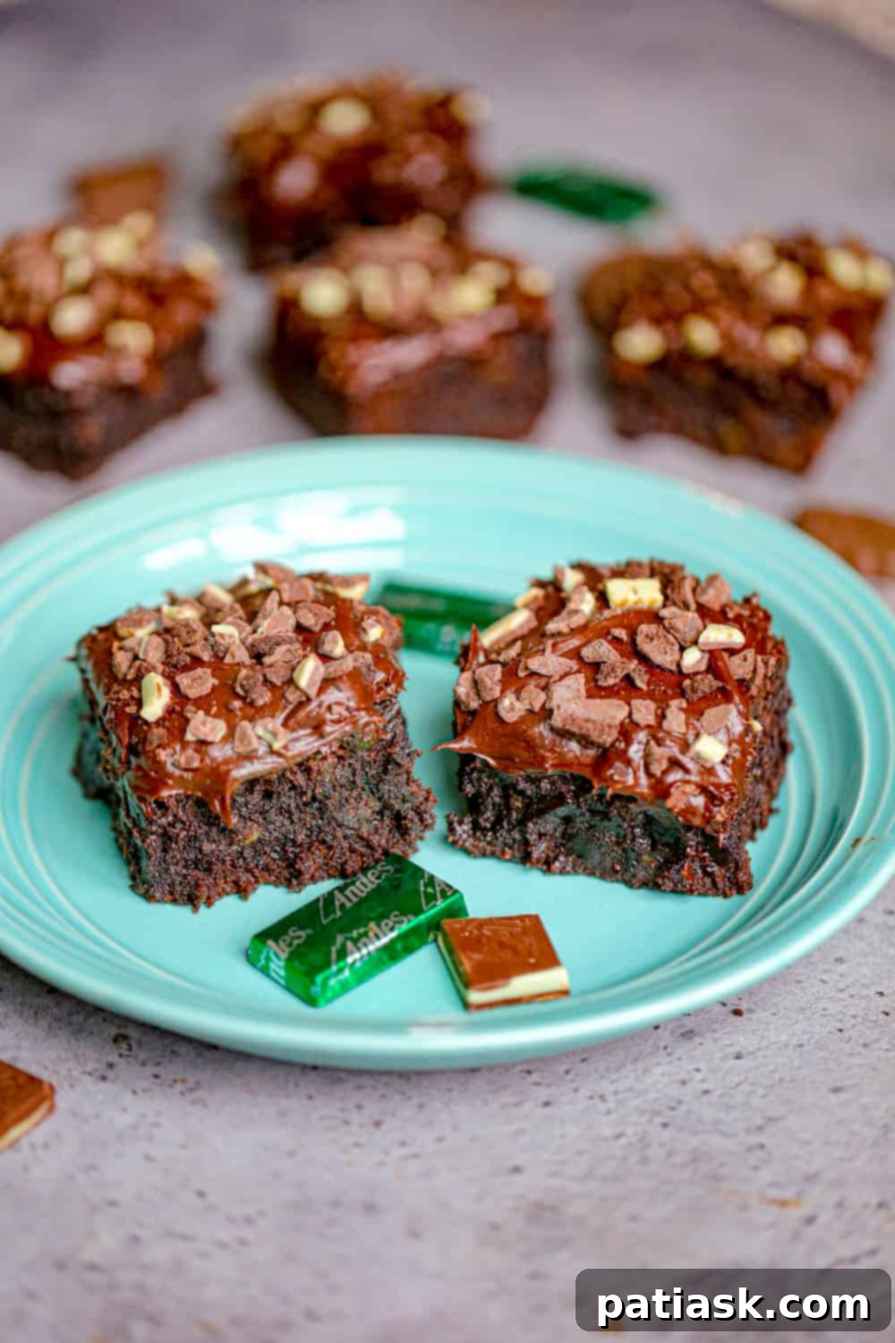 Quick Thin Mint Andes Chocolate Brownie Bars 6 St. Patrick's Day dessert with mint brownies