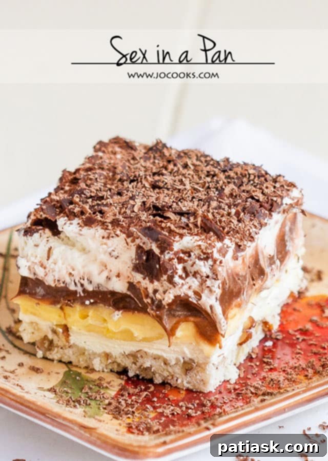 sex-in-pan Sex in a Pan dessert from Jo Cooks, a delicious pudding dessert with a crunchy pecan crust and fluffy layers.