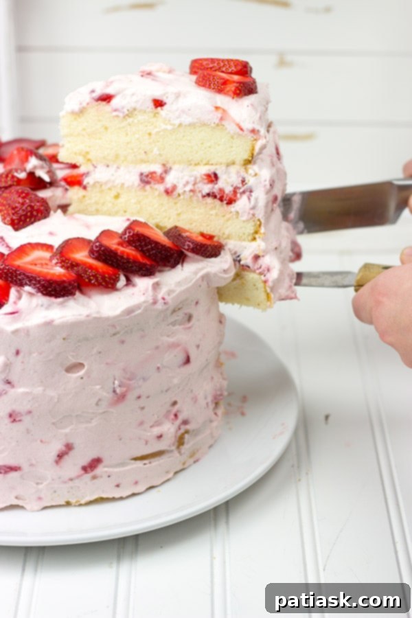 Fresh-Strawberry-Cake1 Fresh Strawberry Cake from One Dash Spiced at a Time, featuring ripe berries and a light whipped cream frosting, ideal for summer.