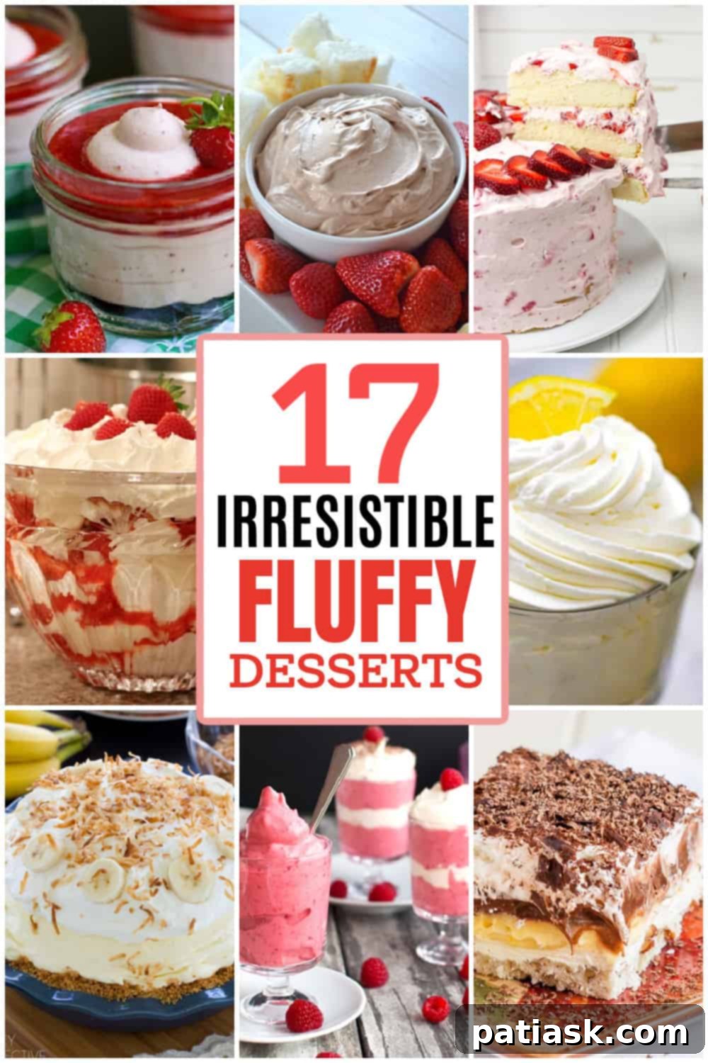 17 Light & Luscious Fluffy Desserts 7 A collage of various irresistible fluffy desserts, highlighting their light and airy qualities.