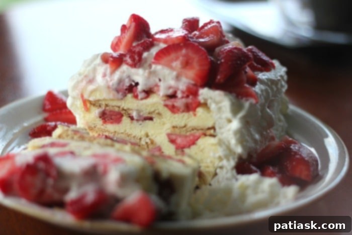 No-Bake Strawberry Icebox Delight 3 Strawberry Icebox Cake ready to be served