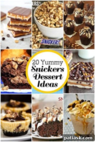 Variety of yummy Snickers dessert ideas.