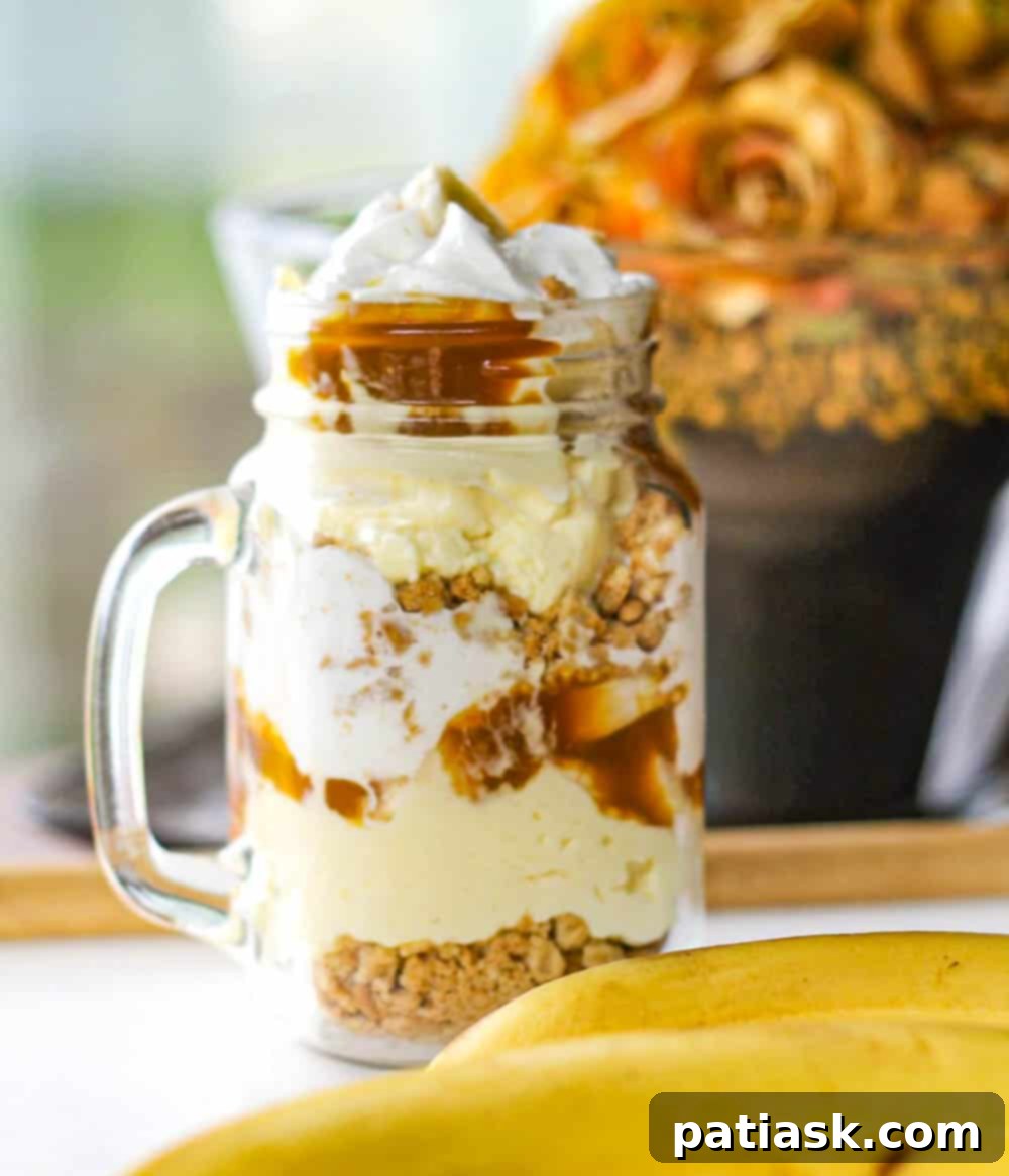 Layered Caramel & Banana Cream Pie Parfaits - close-up view