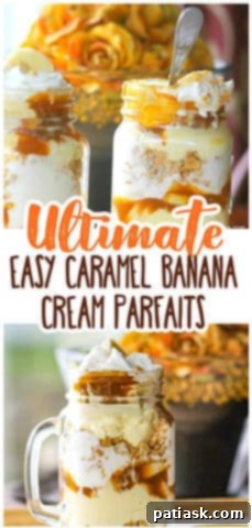 Deliciously Layered Caramel Banana Cream Parfaits - tall glass